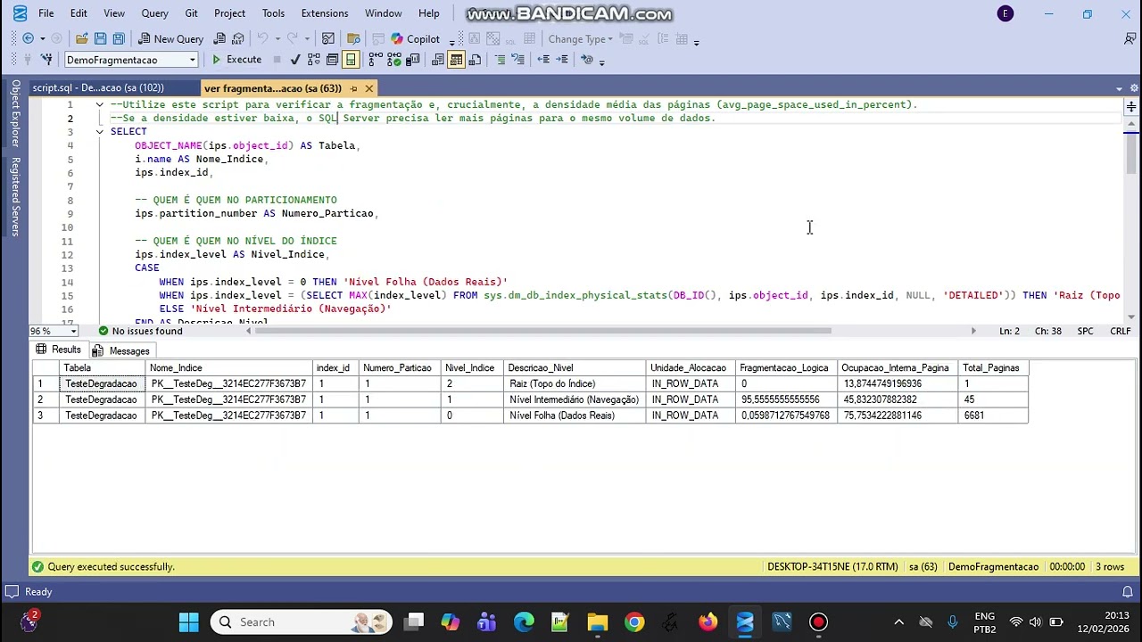 Fazer só Reorganize numa base SQL Server é criar uma bomba relógio que vai explodir a médio prazo.