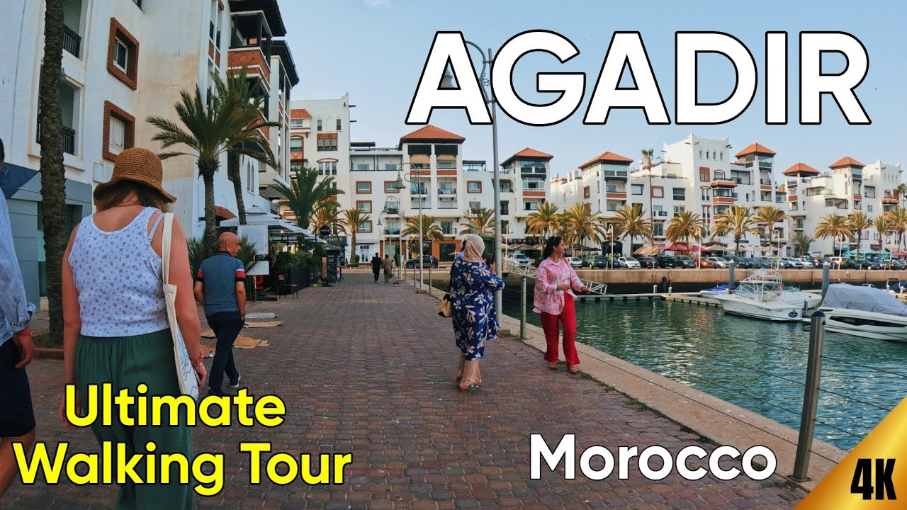 [4K] Agadir Beach to Marina Walk 2025: Jack Sparrow Ship, Beach walk & Corniche Tour