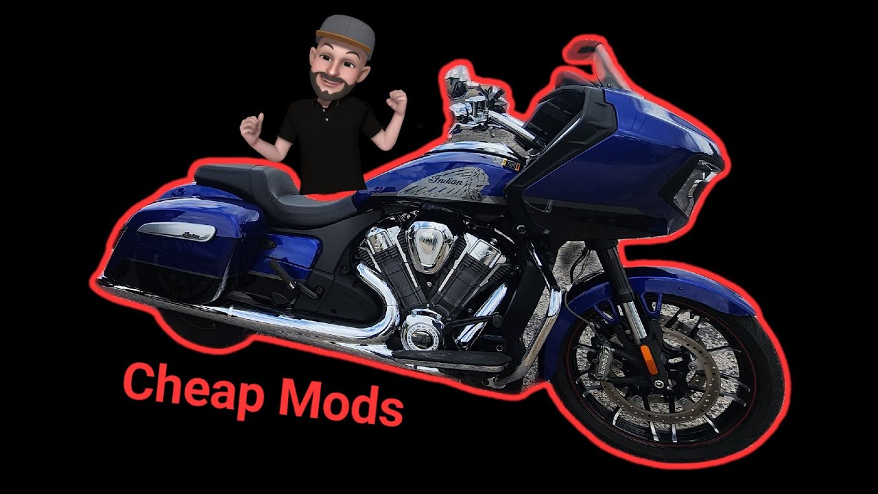 Indian Challenger mods, saddle bag crash bars, antenna, sissy bar insert, tank concho, valve caps.