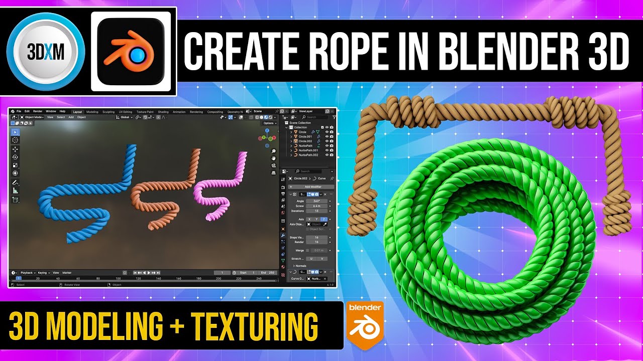 How to make a rope in blender | Learn Screw Modifier, Curve Deform & Vertex Merge