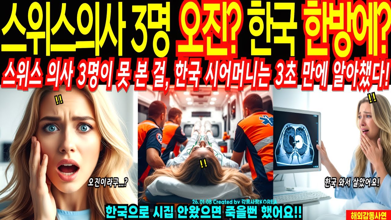 스위스병원 CT 3번 오진? vs 한국병원 MRI 단 15분! 설날 시댁에서 쓰러진 28세 스위스며느리 뇌경색 발견한 건 한국의료였다! 30년 경력 시어머니가 살렸다 스위스 경악!