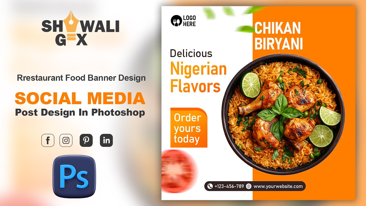food के लिए photoshop में Social Media Post कैसे बनाये | Photoshop tutorial | #shiwaligfx | #design