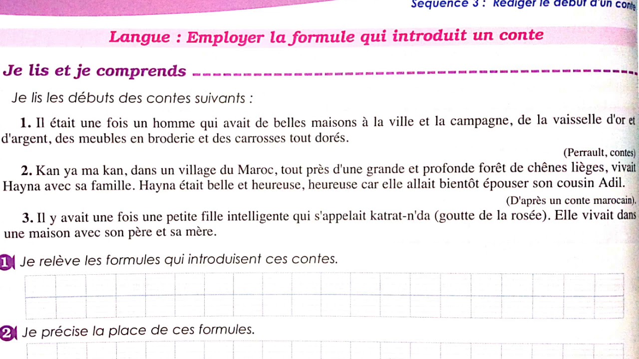 Langue: employer la formule qui introduit un conte | livret Parcours | 1AC |