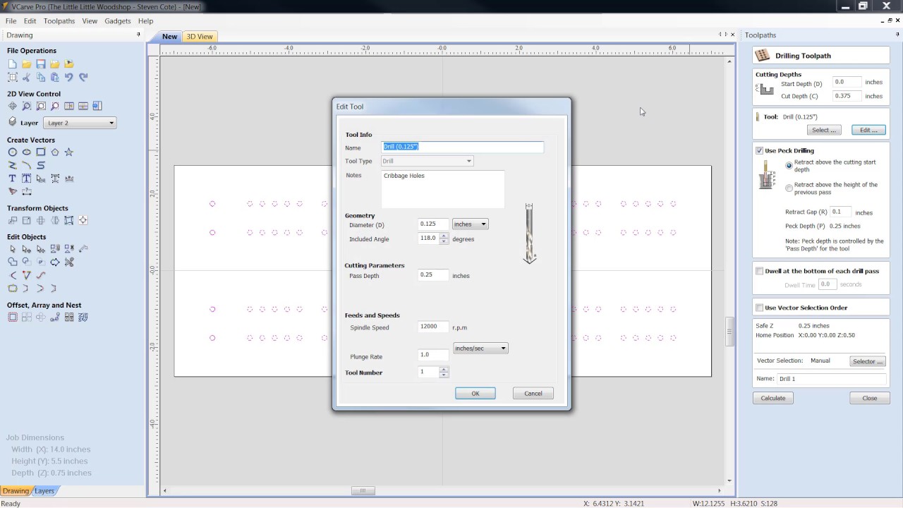 Vcarve Pro Cribbage Board Design and Layout