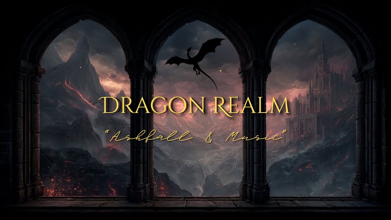 Dragon Realm Window Ambiance | 4K Medieval Castle • Falling Ash • Dark Fantasy Music