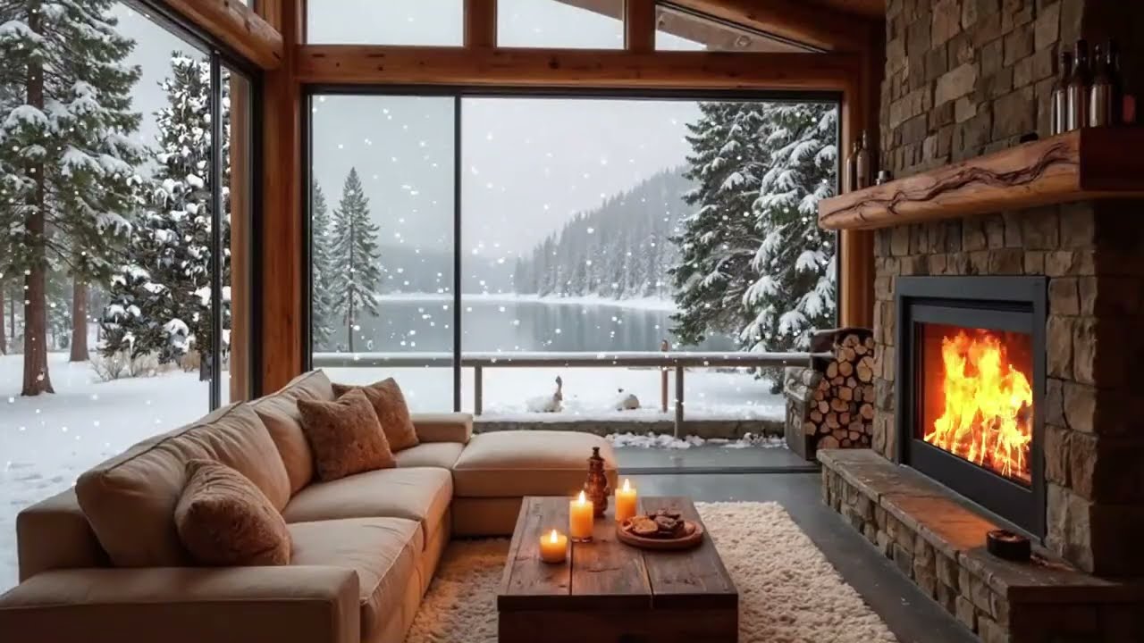 8Hrs-Snowstorm Ambience for Deep Sleep | Blizzard Sounds & Fireplace Crackle