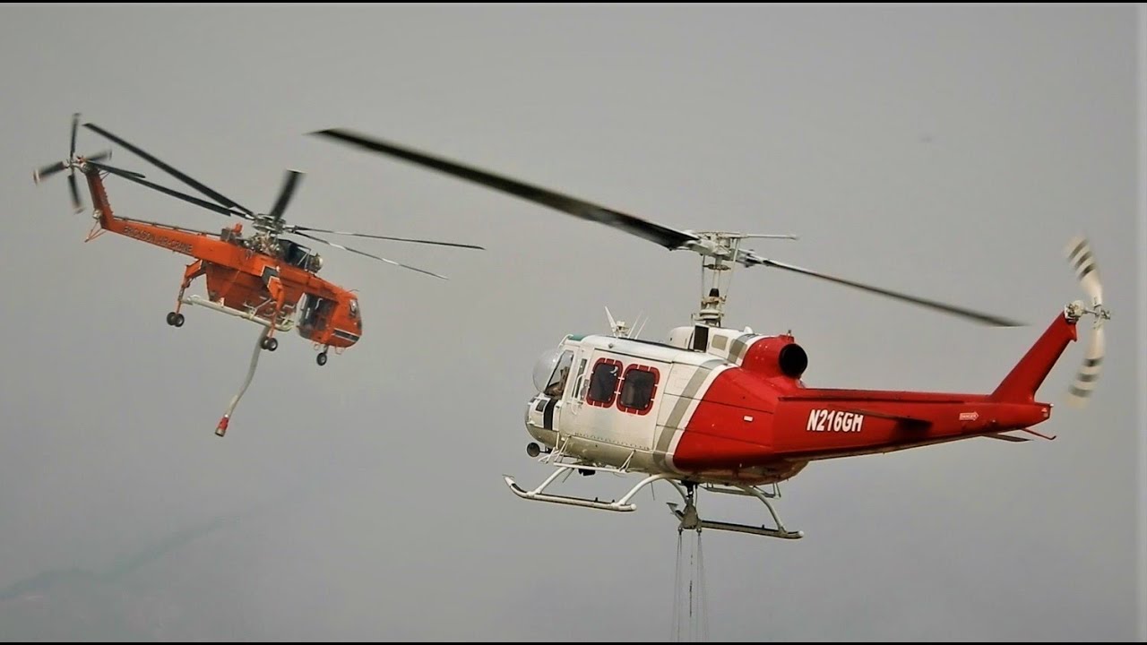Helicopters Fighting Bobcat Fire California Wildfires - CH-54 SkyCrane - S-64 SkyCrane & Bell 205
