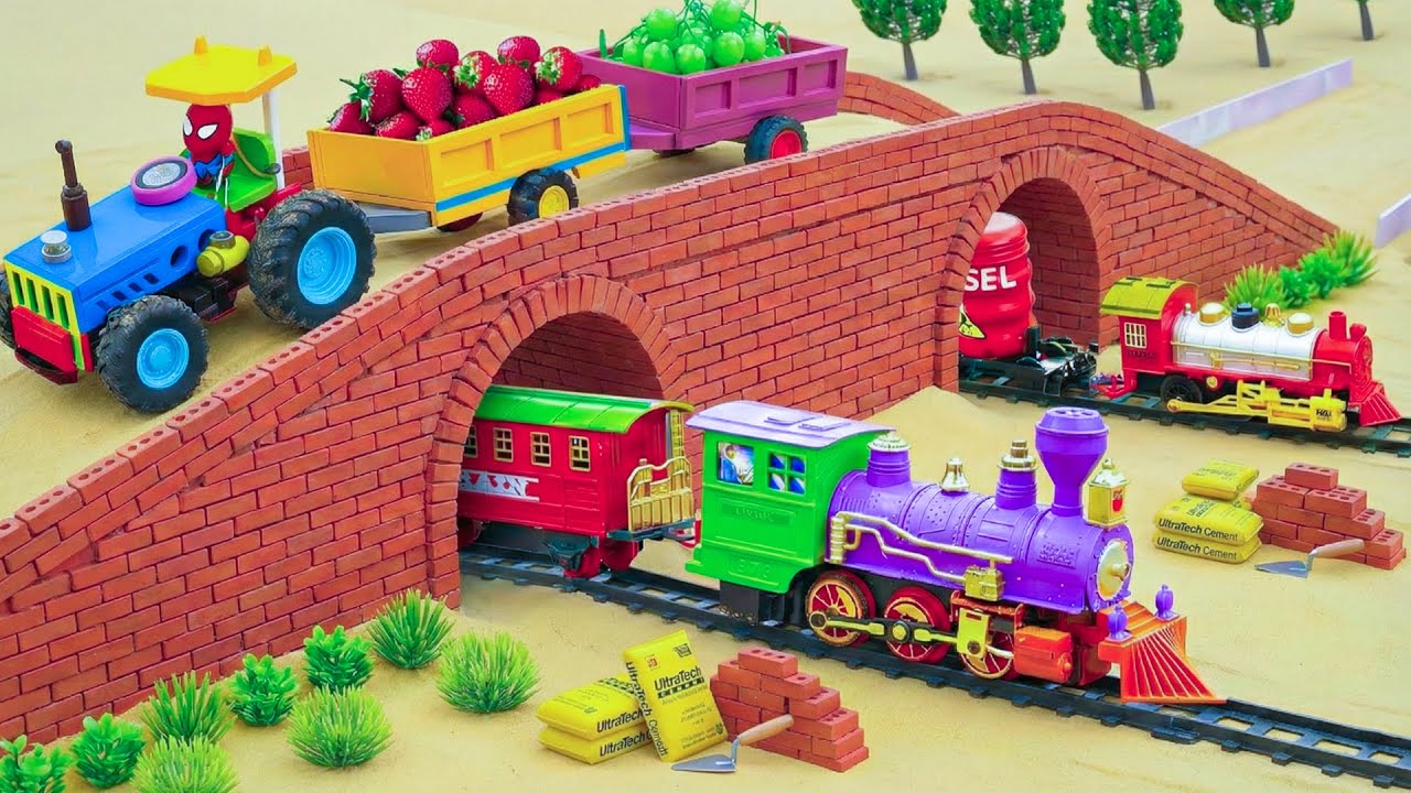 Top Most DIY Building a Railway Overpass Using a lot of Bricks | Mini Tractor Science Project