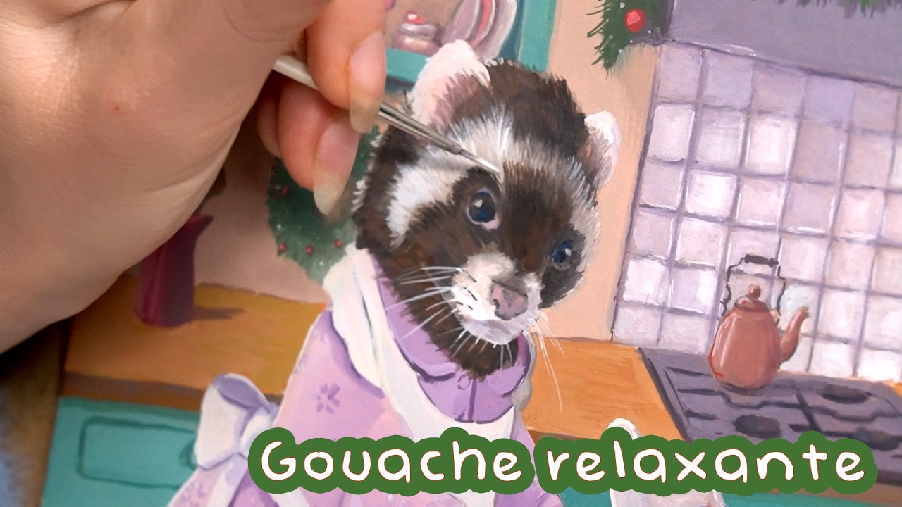 Gouache relaxante - Processus complet d’une illustration de Noël ✨ (sans paroles)