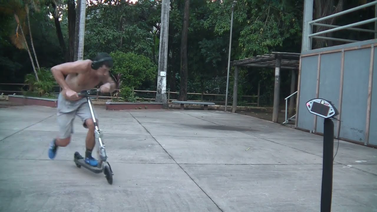 Guinnes World Records - Treino tecnica de arrancada - fastest kick scooter man-Patinete Ergométrico 