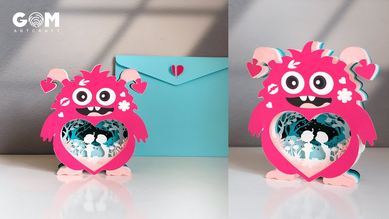 How to make Valentine's day Pop-up Card 3 - DIY Monster Love Card #valentinesday #love #pop_up_card