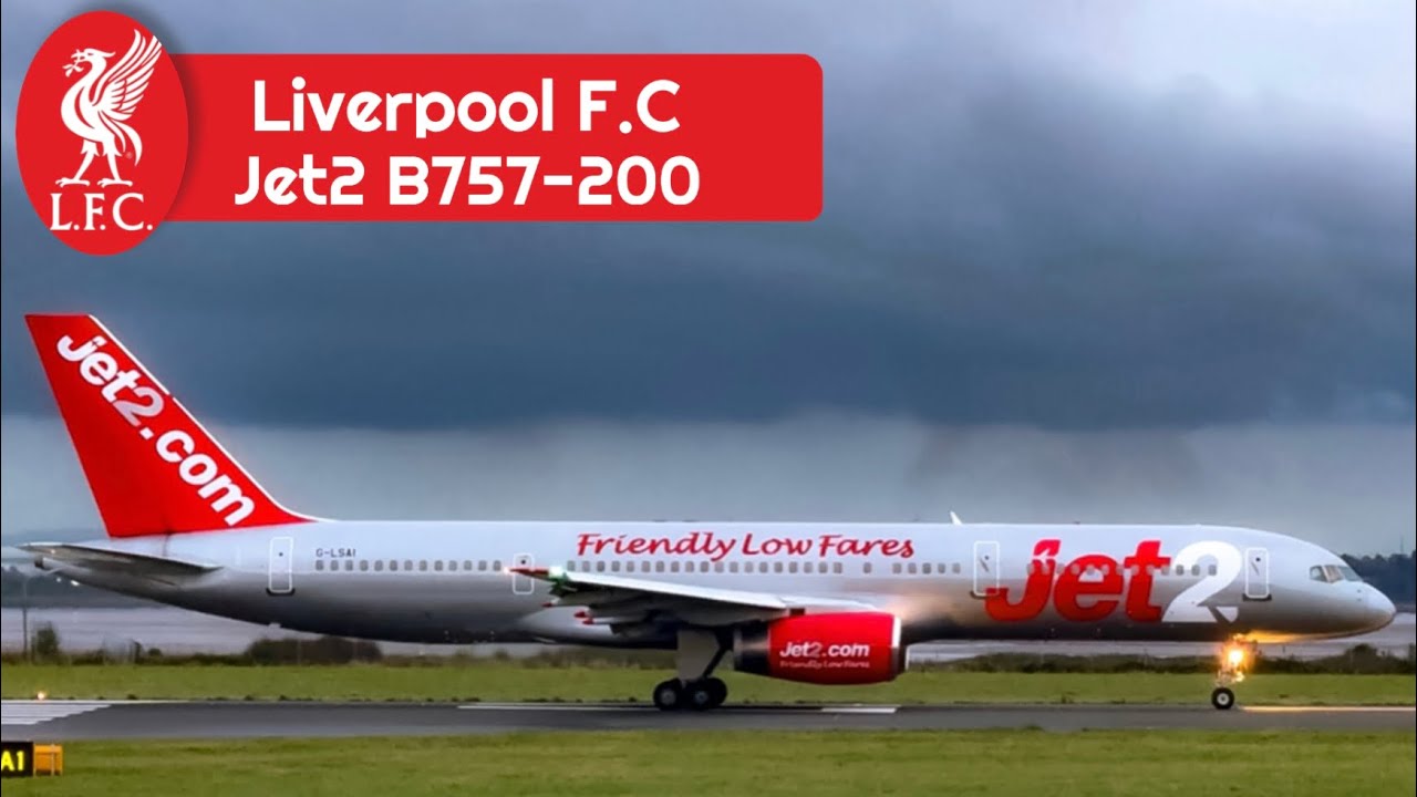 Liverpool FC Team Departing Liverpool to London on a Jet 2 Boeing B757-200