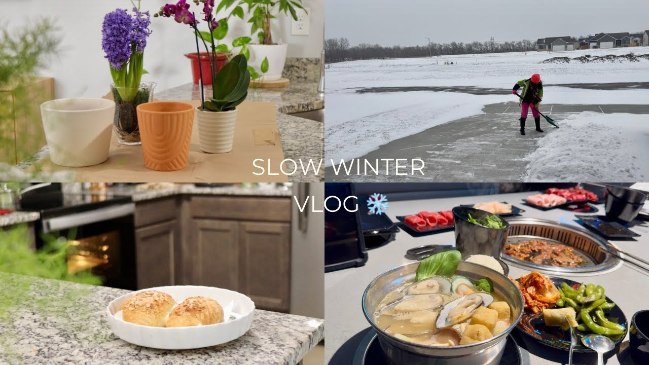 Slow Winter Vlog ❄️| Cozy Day of Calming Routines, Plant Care, Snow & Korean Food 🍜