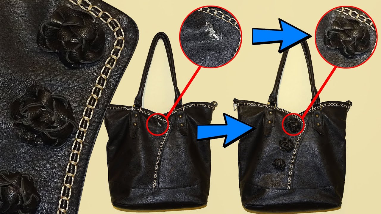 DECORATING A TORN LEATHER BAG (DIY FLOWERS FROM LEATHER)
