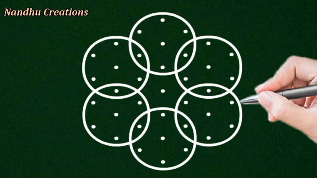 very very easy neli kolam, chukkula muggulu with 7 dot, 7 x 4 interlaced dot muggulu