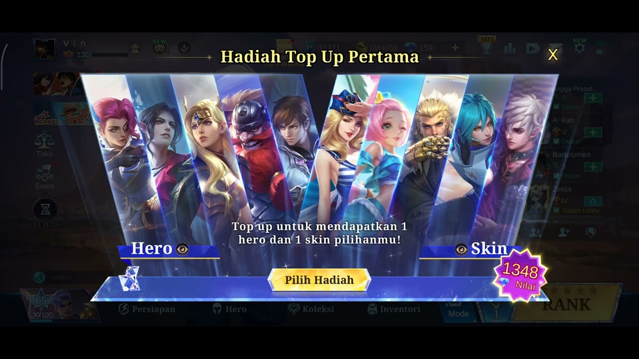 HADIAH TOP UP PERTAMA MOBILE LEGENDS