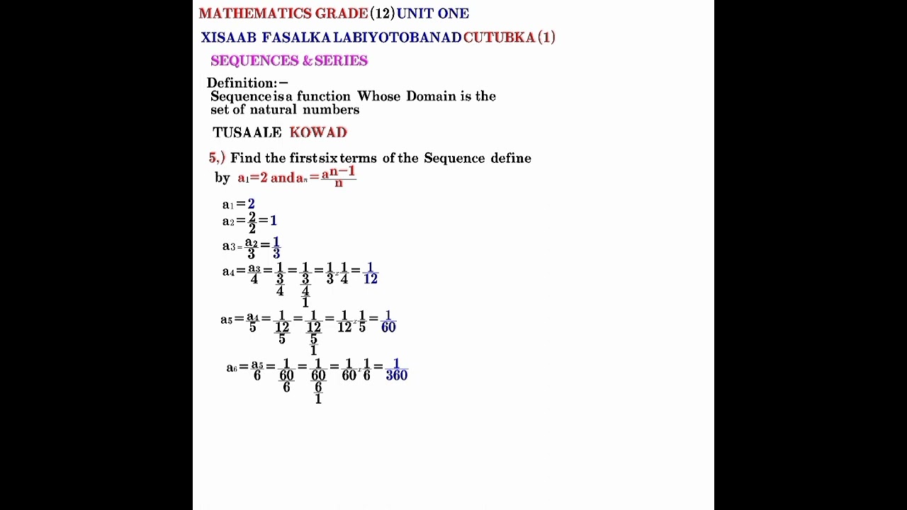 Maths Grade 12 or Form 4 in Somali Sequence and Series|| Types of Sequence