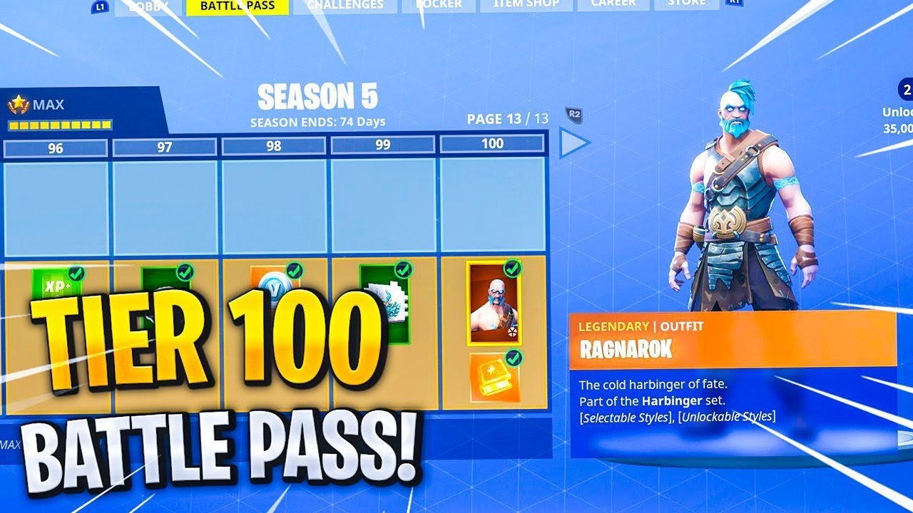 BUYING ALL 100 TIERS! Season 5 Battle Pass ALL SKINS UNLOCKED! (Fortnite Season 5)