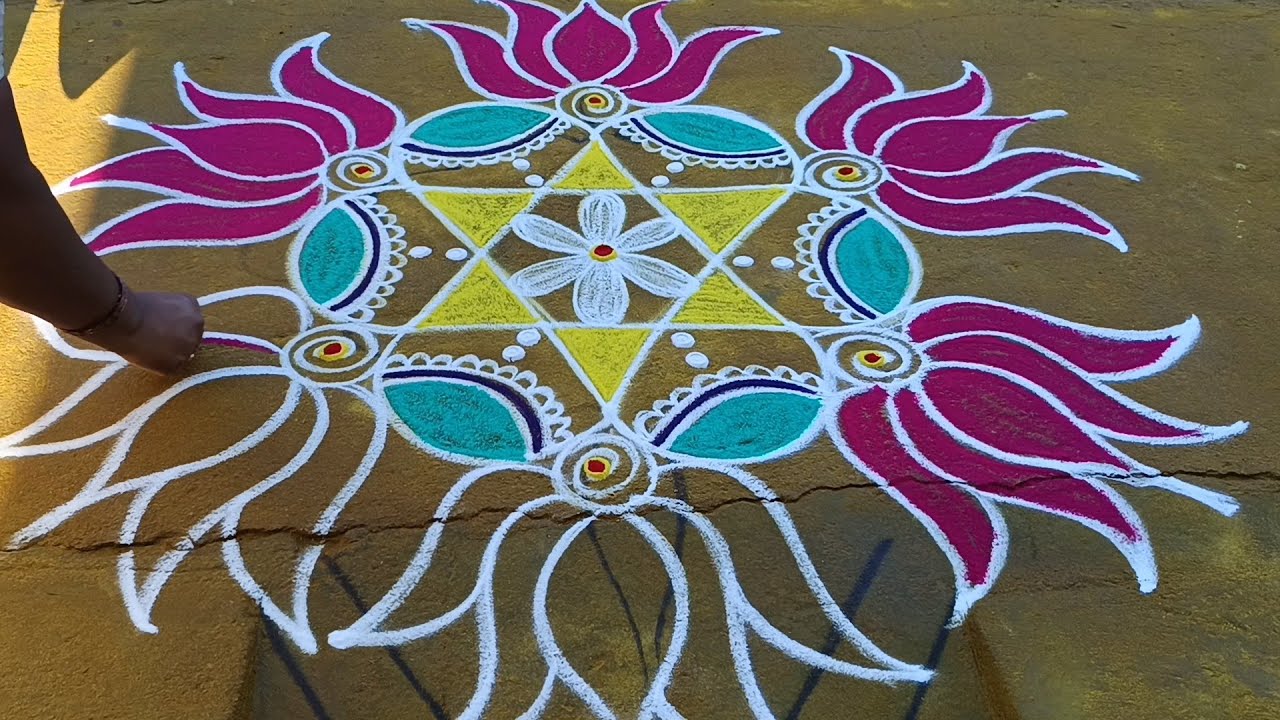 Saturday Spl Big Lotus kolam/Karthikamasam muggulu/Beautiful Lotus Rangoli/@thenmozhirangolis8602