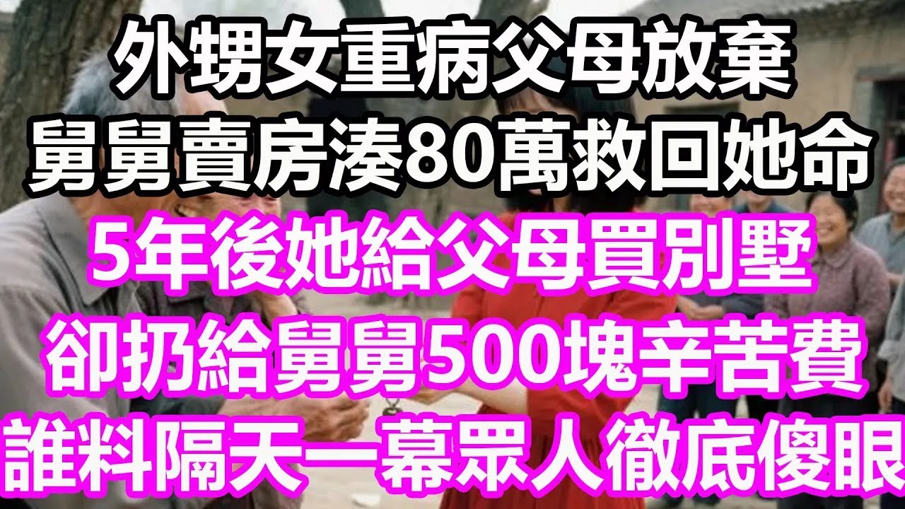外甥女重病父母放棄，舅舅賣房湊80萬救回她命！5年後她給父母買別墅，卻扔給舅舅500塊“辛苦費”，誰料隔天一幕眾人徹底傻眼，竟然...#淺談人生#民間故事#孝顺#儿女#讀書#養生#深夜淺讀#情感故事