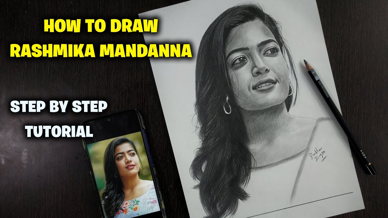 How to draw Rashmika Mandanna Step by Step Sketch tutorial - Part 2 / Pencil Shading, Blending, Hair