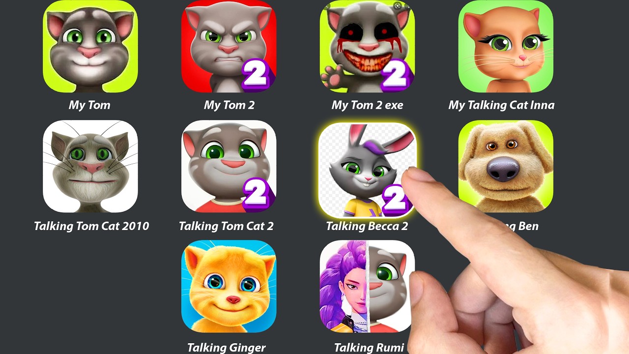 Talking Becca 2,Talking Tom,My Tom,My Tom 2,My Talking Cat Inna,Talking Ben,Talking Rumi,Ginger