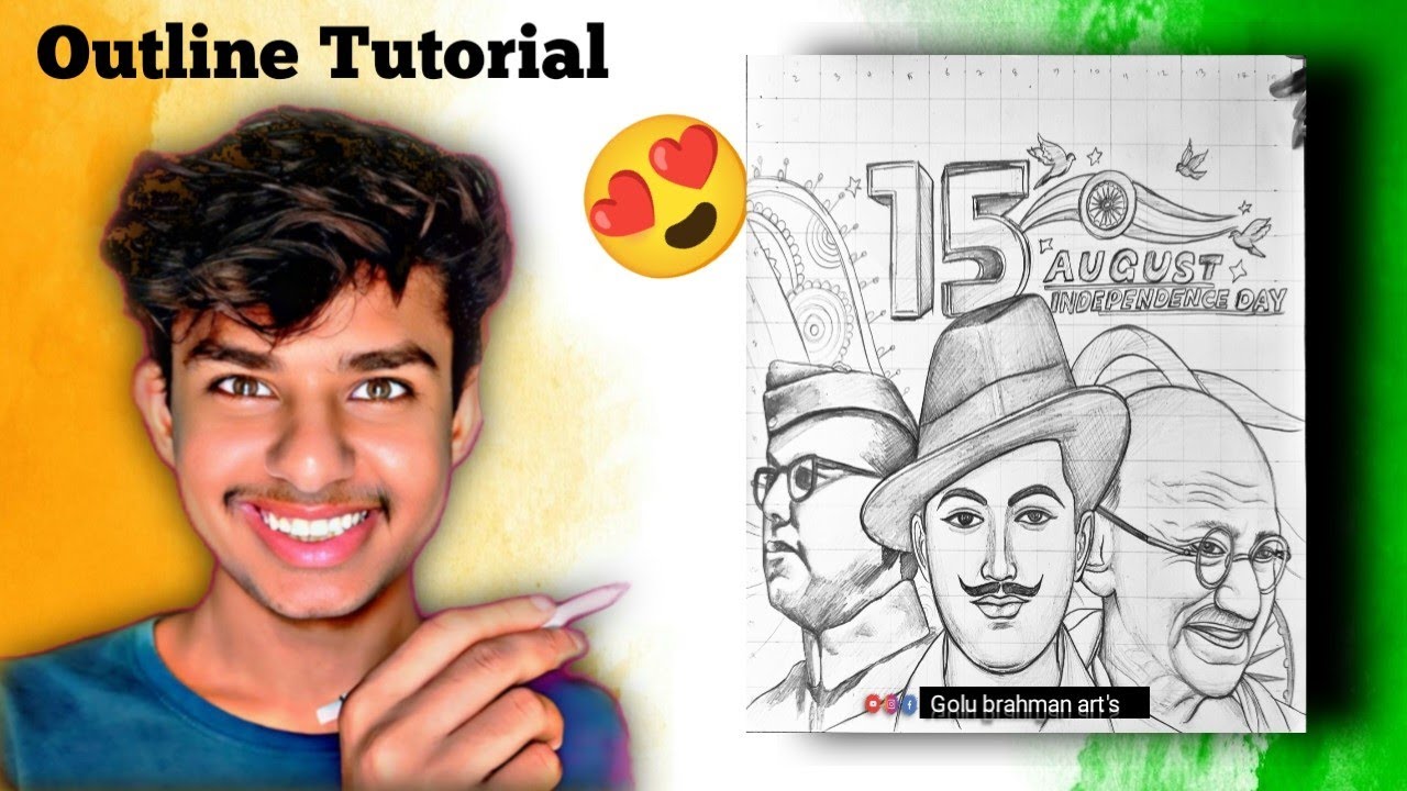 Independence Day Drawing 🇮🇳✍️,Gandhiji , bhagat singh & Netaji Subhash Drawing, 15th August Drawing 