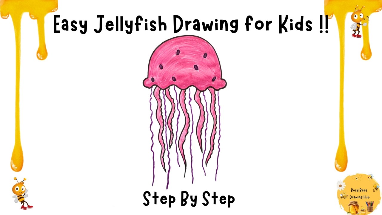 Easy Jellyfish Drawing for Kids  | How to Draw a Jellyfish Step by Step Drawing and Coloring |