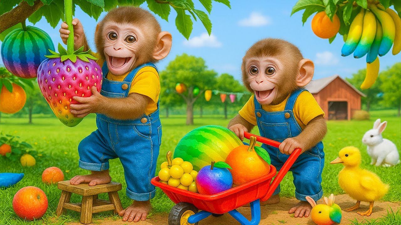 Mono binbin hace un rico jugo de sandía y va a cosechar frutas en la granja #26