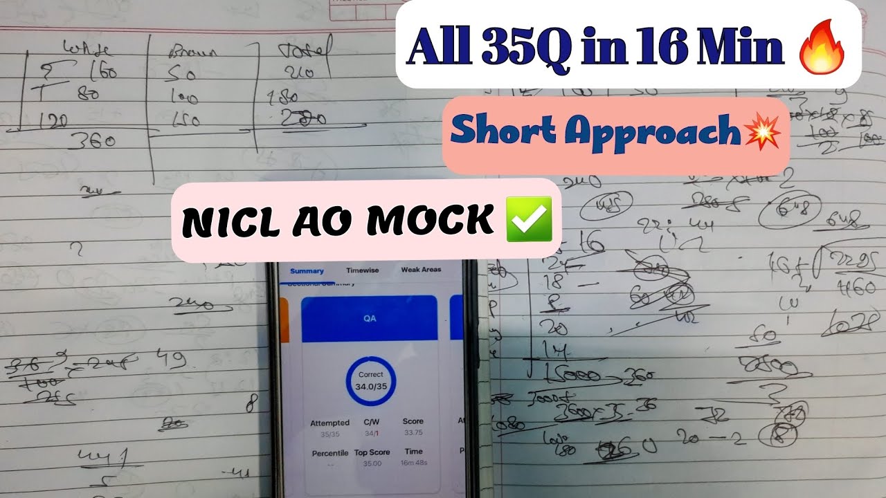 NICL AO SCORE🔥 | Live Mock | Quants approach | Calculation Tricks | Speed Issue ?