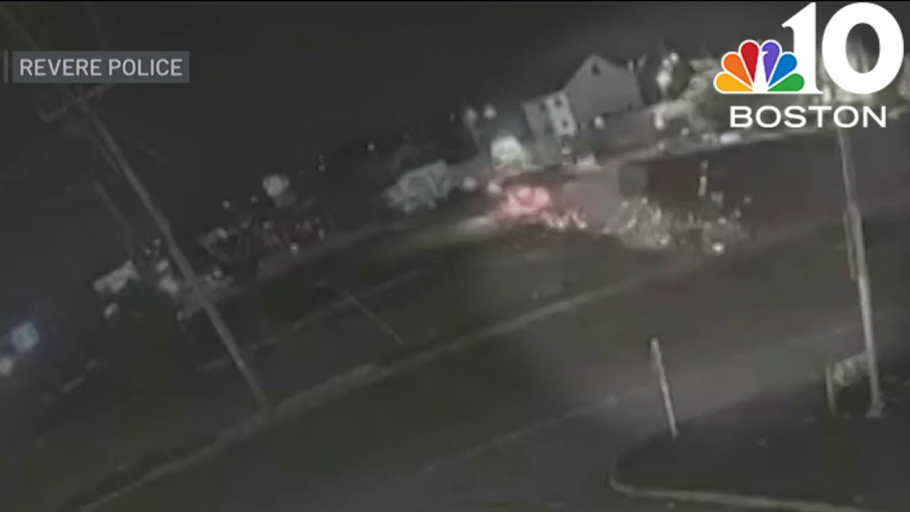 Video shows car flip after speeding through rotary in Revere