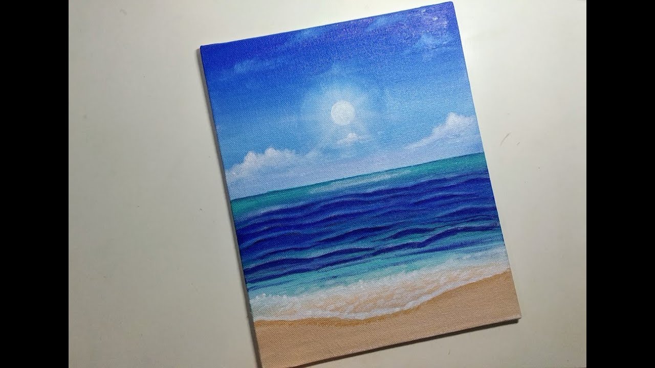 Easy Seascape Beach Acrylic Painting for Beginners | Ocean Acrylic Painting