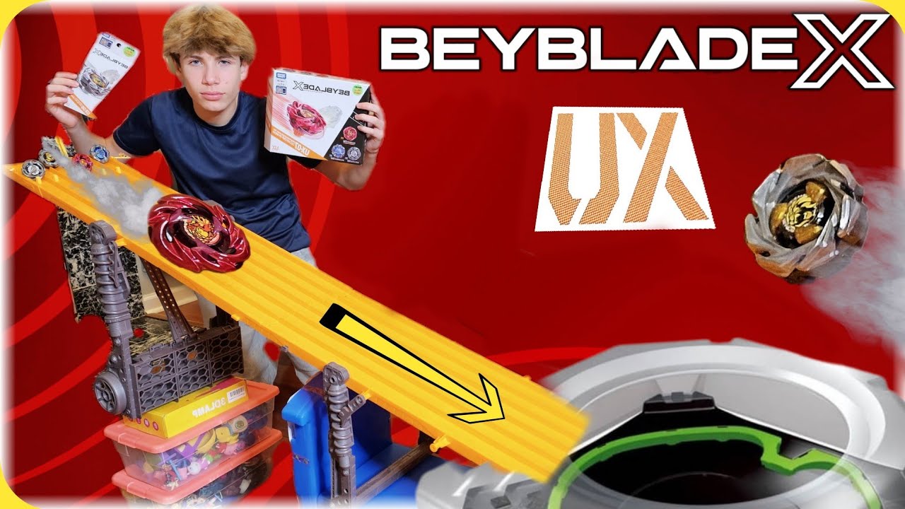 Launching Beyblades Down a Hot Wheels Track! Phoenix Rudder Deck Set & Leon Crest