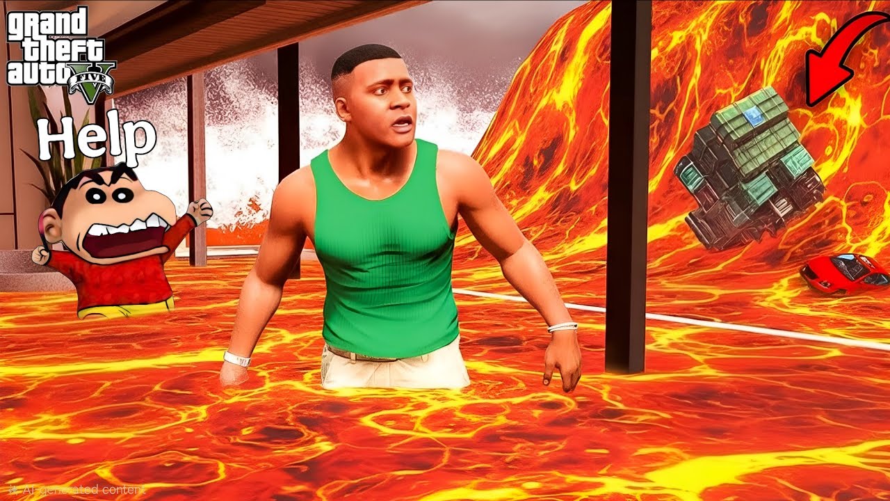 Franklin Survived LAVA Tsunami And Found Lost Shinchan & Chop In GTA5
