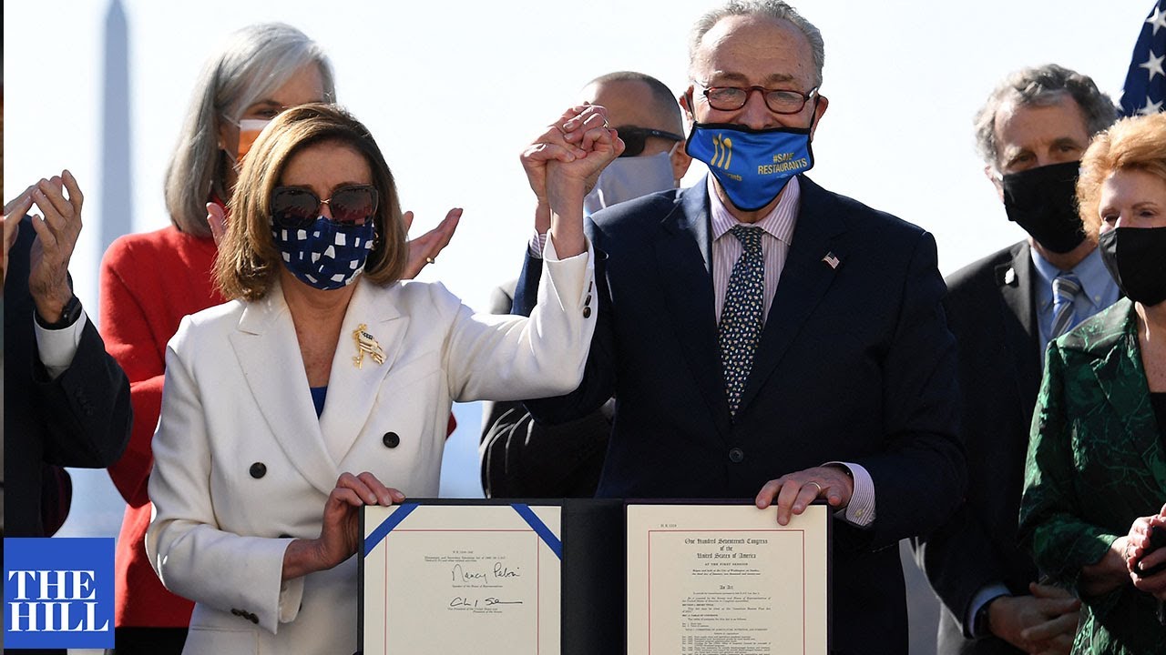 Chuck Schumer and Nancy Pelosi SIGN the American Rescue Plan Act
