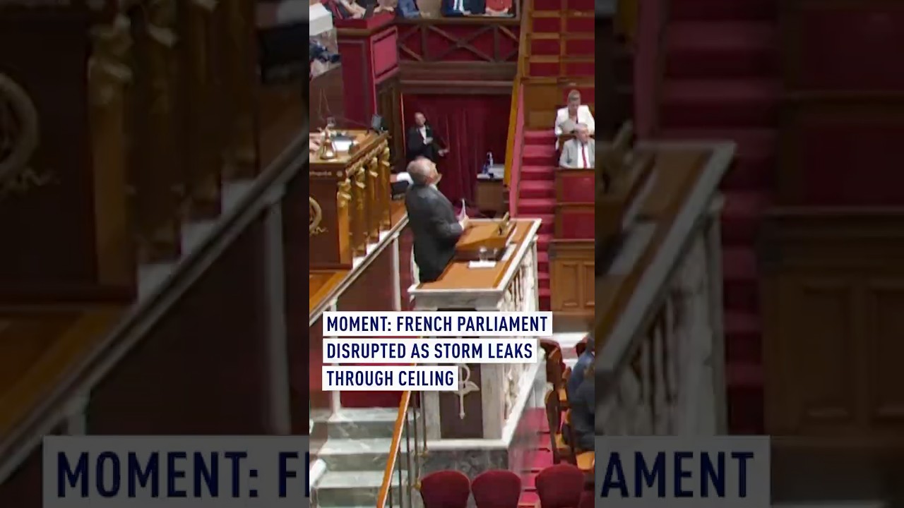 Moment: French Parliament disrupted as storm leaks through ceiling