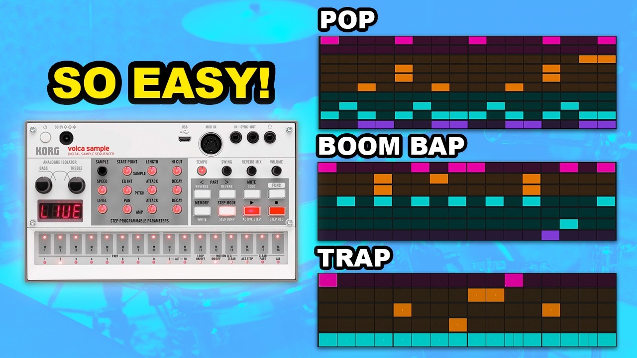 3 EASY Drum Patterns on the Korg Volca Sample (Pop, Boom Bap, Trap)