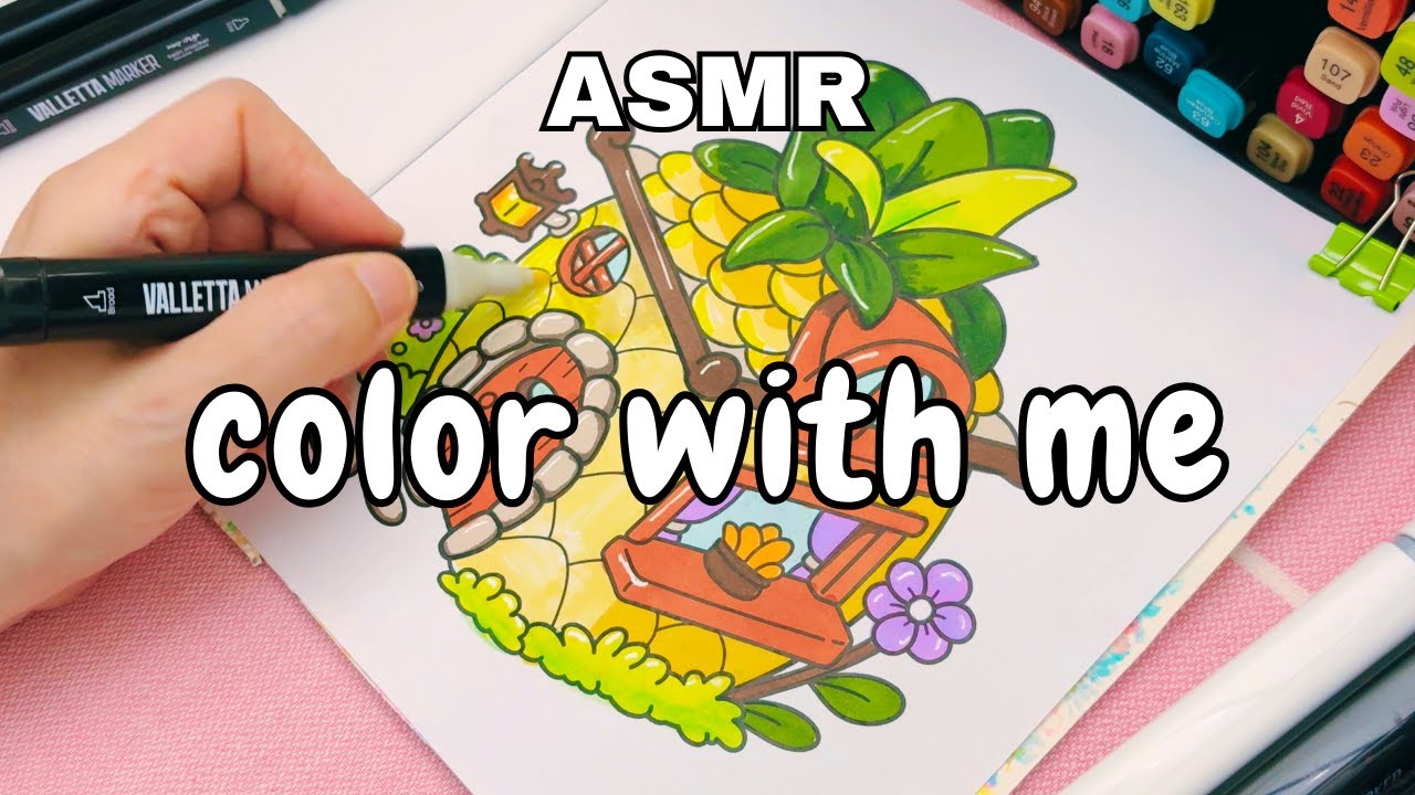 Satisfying Marker Coloring ASMR for Anxiety Relief 🌸 Cozy Place Coloring Book Pineapple House 👉25