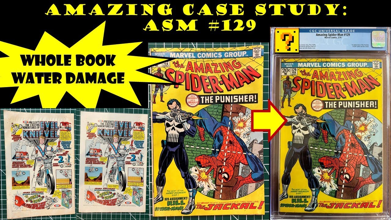 AMAZING Case Study!! ASM #129 WHOLE BOOK WATER DAMAGE STAIN REMOVAL CGC Graded comic book Spider-Man