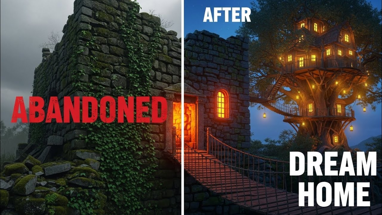The Couple Built a Luxury Treehouse Connected to Stone Ruin (Full Build)