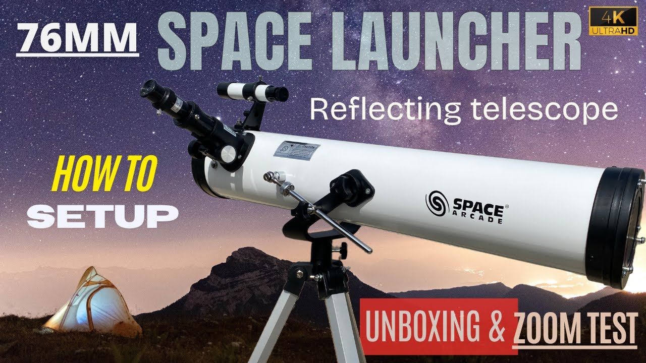Space Arcade SpaceLAUNCHER 76mm Astronomical Reflector Telescope | UNBOXING, HOW TO SETUP, Zoom TEST