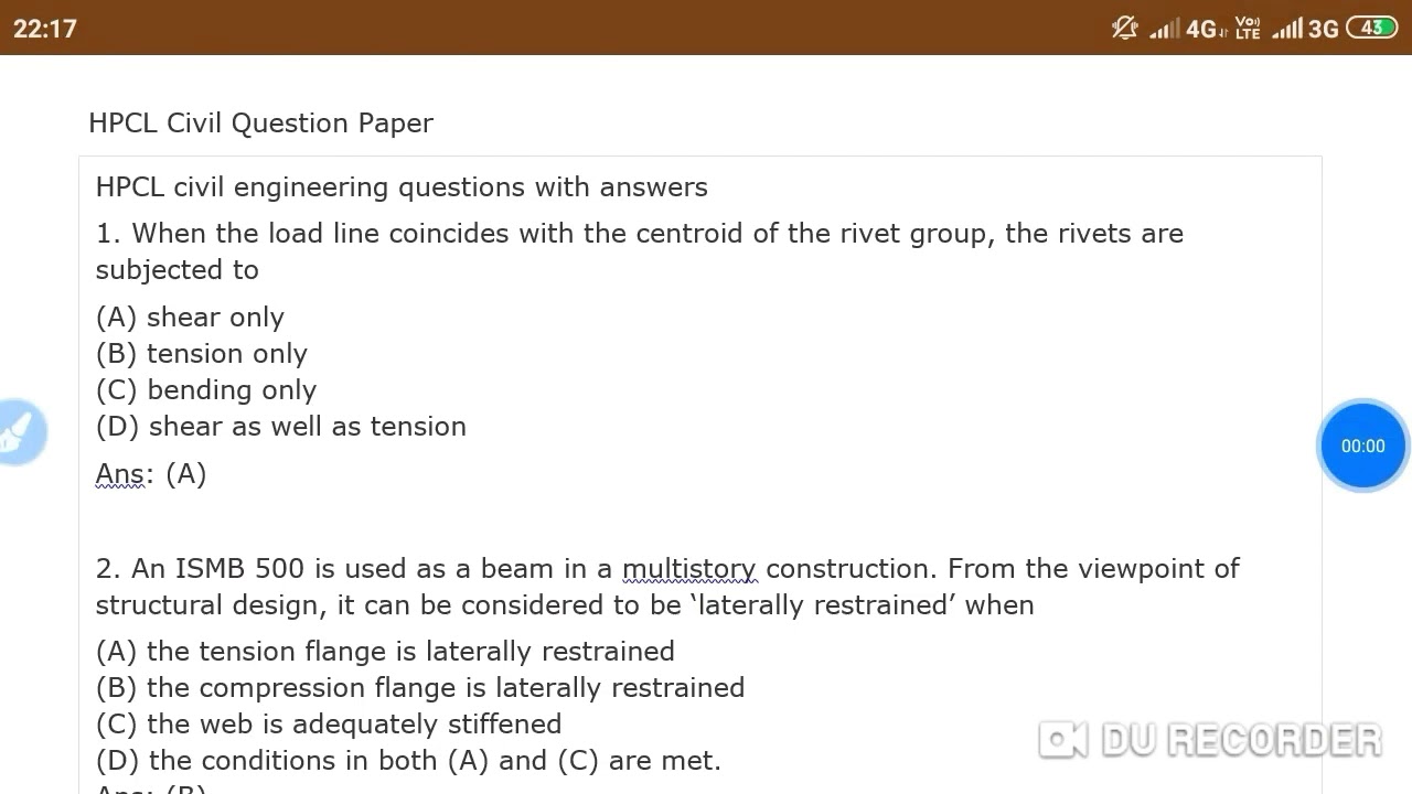 HPCL CIVIL ENGINEERING PREVIOUS YEAR QUESTION PAPER With answers