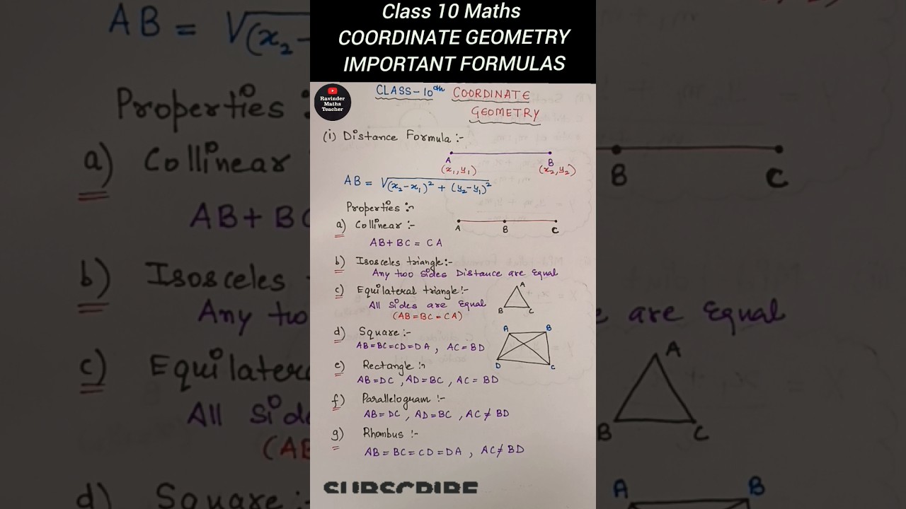 IMPORTANT FORMULAS OF COORDINATE GEOMETRY  CLASS 10 Maths #shorts  #class10 #cbse #boardexam2024