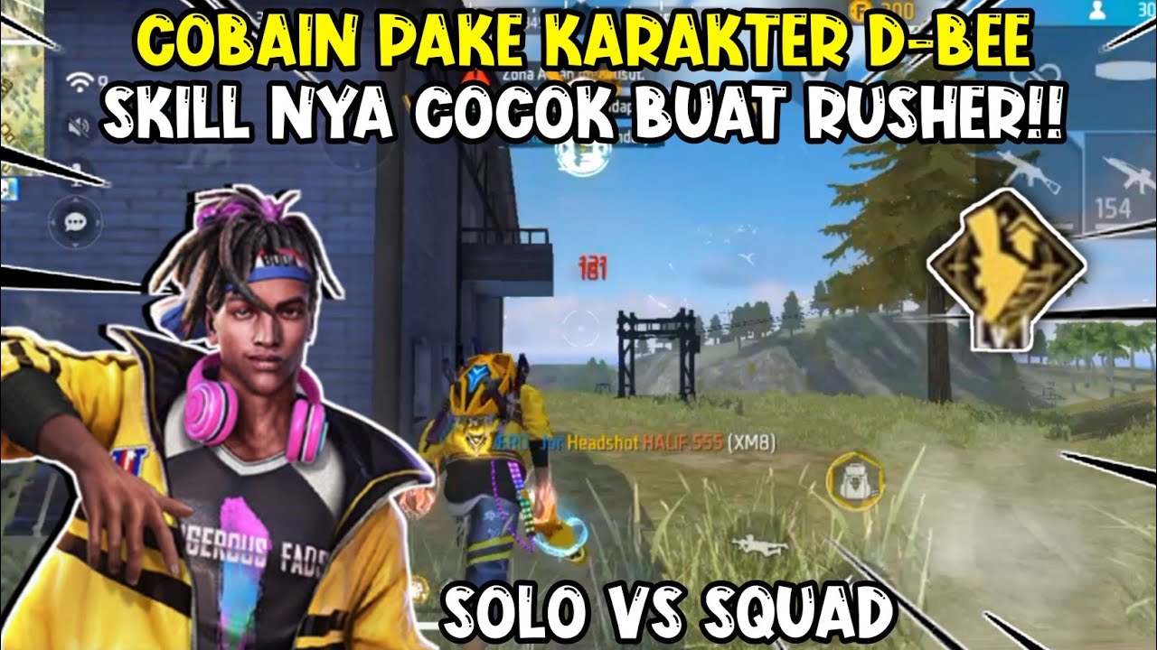 SOLO VS SQUAD | COBAIN PAKE KARAKTER D-BEE SKILL NYA COCOK BANGET BUAT RUSHER!! 18 KILL