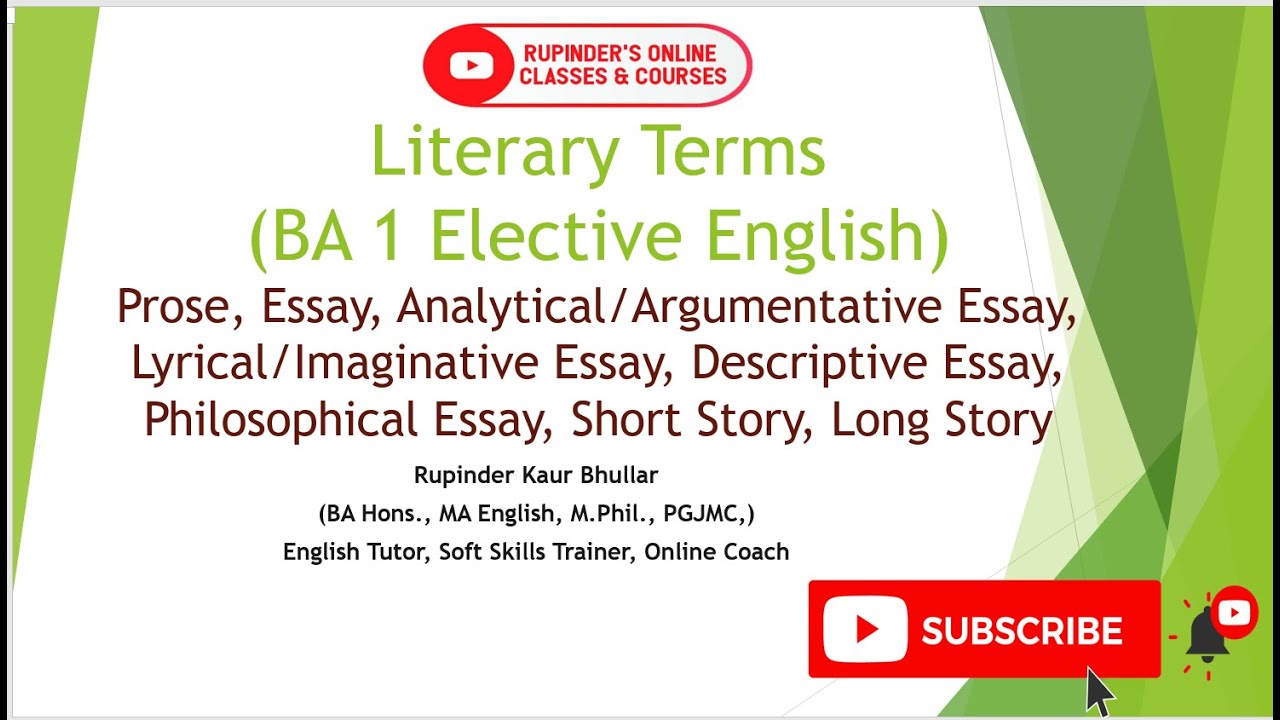 #LiteraryTerms #BAElective English part 2 #essays #shortstory #Longstory #freeEnglishclasses