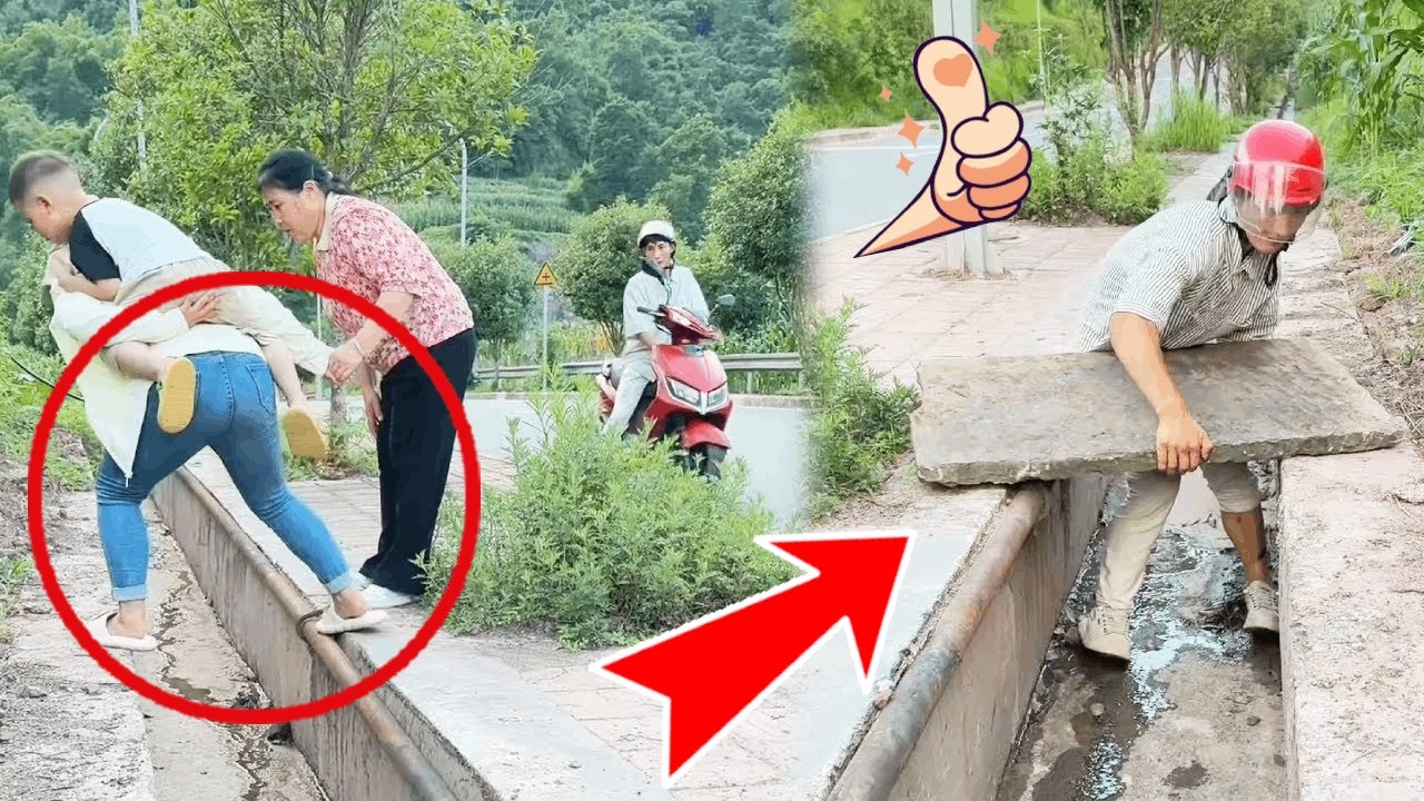 For the sake of travel safety, a kind-hearted young man built a bridge for the irrigation canal.