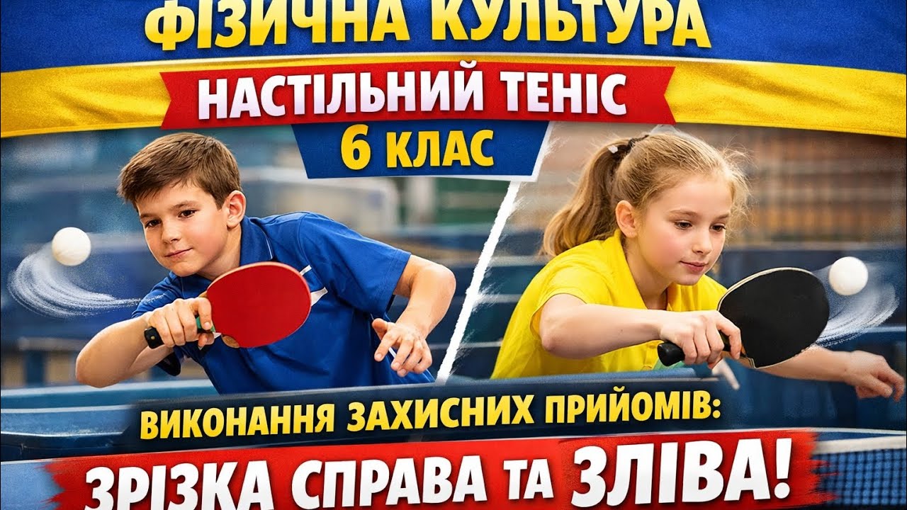 Виконання захисних прийомів техніки гри: зрізка справа та зліва | Настільний теніс | 6 клас | НУШ 