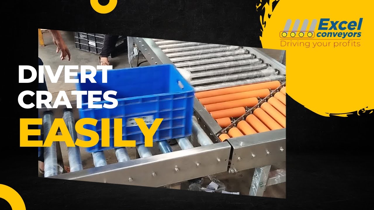 Lane Divertor Roller Conveyor using Fixed Drive Chain Sprocket Rollers - Excel Conveyors