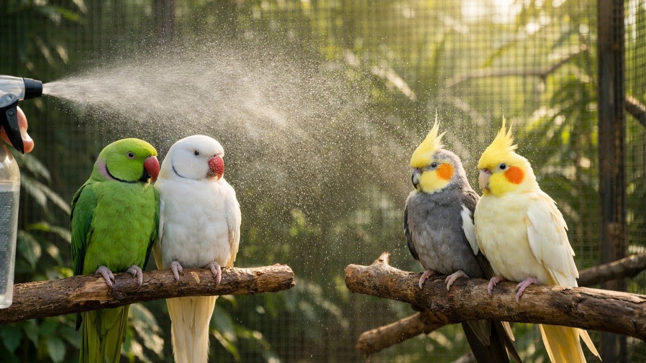 Happy Parrots & Cockatiels Bathing 🦜💦 | Relaxing Aviary Sounds | Cute & Calming Bird Sounds