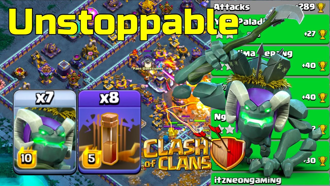 7 Witch Golem & 8 Earthquake Spells: Unstoppable TH15 Witch Golem Attack in Legend League!